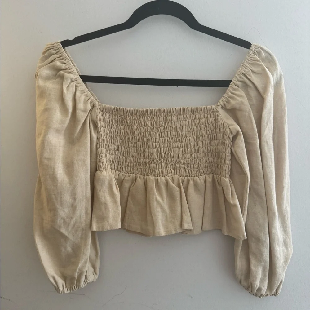Faithfull the Brand Linen Smocked Blouse